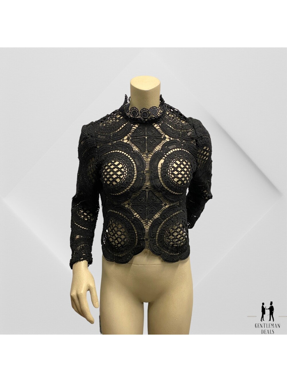 ASILIO Asilio Womens Black Turtle Neck Crochet Lace Crop Top US 4 UK 6 Blouse